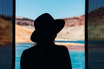 girl, silhouette, back, hat, woman, portrait, person, female silhouette, shadow, female, nature, ocean, holidays, vacation, sea, beach